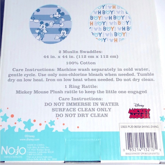 NEW DISNEY MICKEY MOUSE 2-Piece Muslin Swaddles & 1 Ring Rattle UNISEX - Picture 9 of 16